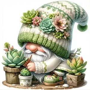 Whimsical Gnome with Succulents Diamond Painting Kit